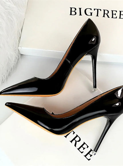 Fashion Simple Patent Leather Thin High Heel Women