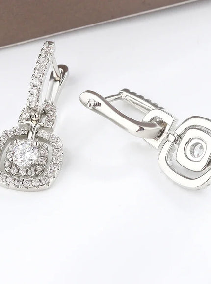 Kiss Icon Silver Square Drop Earrings - Elegant Zircon Shine