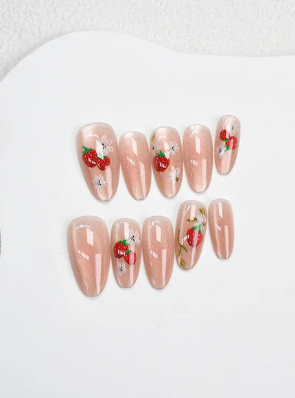 💋 Watermelon Strawberry False Nails Set - Easy