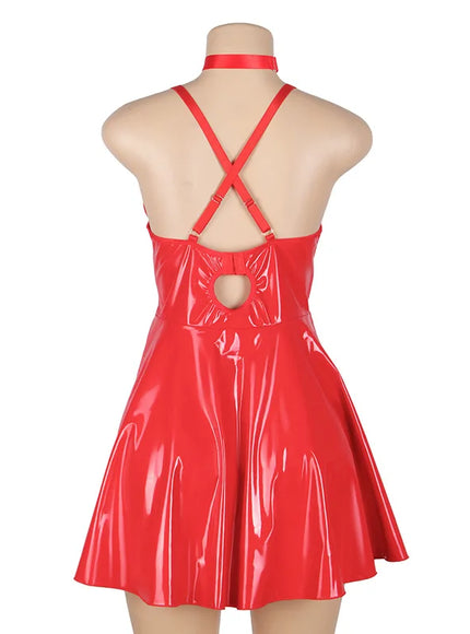 Sexy Women Hot Girl Shiny Black PU Faux Leather Dress For Clubwear Nightwear Party Dress Show Mini Dress From M-3XL