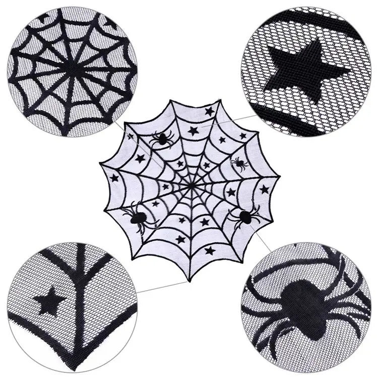 Halloween Table Runner Tablecloth Spider Web Halloween Black Fireplace Mantel Cover for Home Party Halloween Decoration
