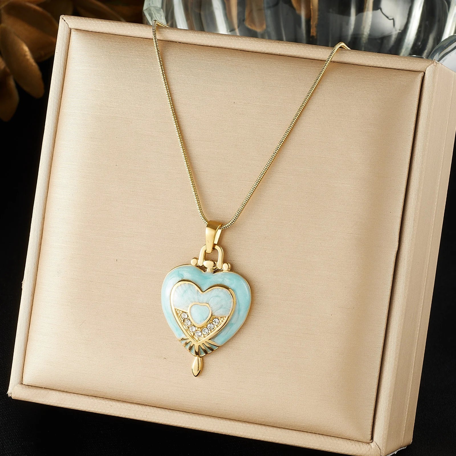 DIEYURO Multicolor Pastel Enamel Heart Cross Sun Floral Pendant Necklace Collection Lady Stainless Steel Waterproof Jewelry Gift