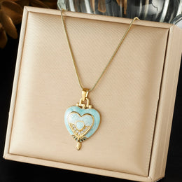 DIEYURO Multicolor Pastel Enamel Heart Cross Sun Floral Pendant Necklace Collection Lady Stainless Steel Waterproof Jewelry Gift