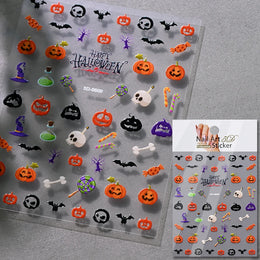 5D Skeleton Bat Halloween Nail Art Stickers y2k Black Bat White Skull Adhesive Emobossed Nail Decorative Decals Halloween Slider
