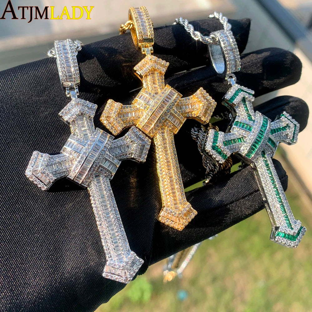 2025 New Cross Pendant for Men Women Full Iced Out Cubic Zircon Hip Hop Necklace Link Chain Fashion Rock Jewelry