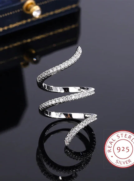 KissIcon 925 Silver Geometric Zircon Ring - Line Design