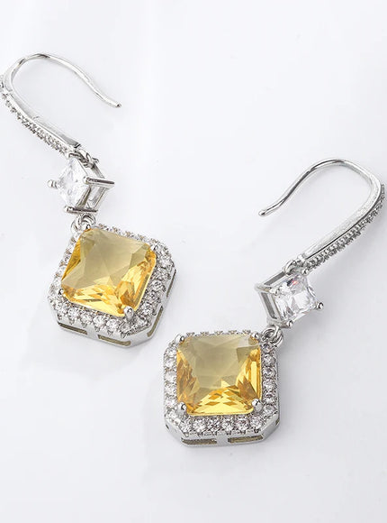 KissIcon S925 Silver Plated Earrings - Yellow CZ Dangle