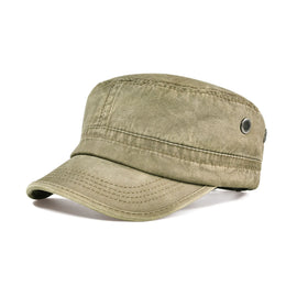 VOBOOM Washed Cotton Military Cadet Army Caps for Men Unique Design Adjustable Vintage Flat Top Hats with Air Hole