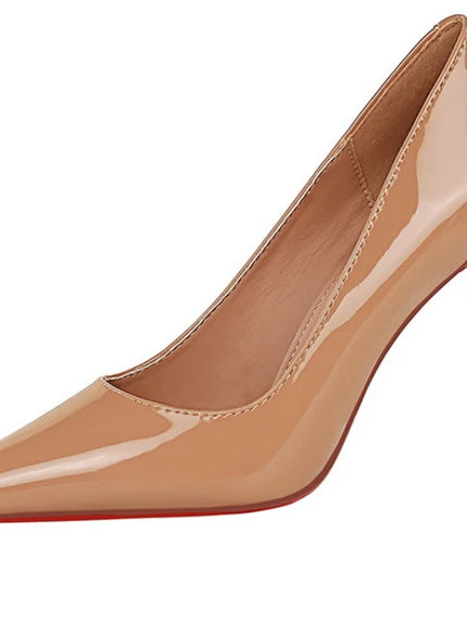 Fashionable Simple Slim Heels High Heels Glossy Patent