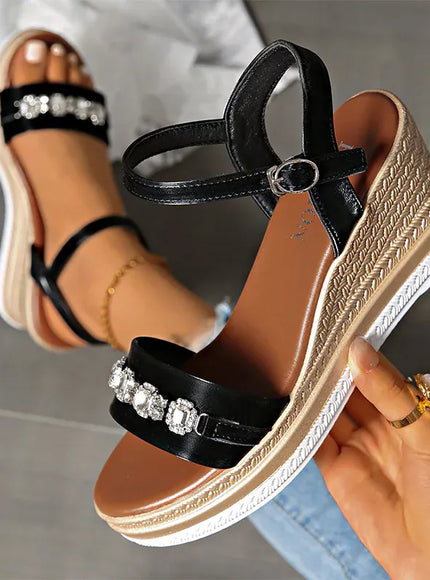 Shiny Large Crystal Chain Wedges Sandals for Women