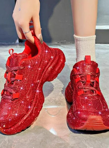 2025 Women Luxury Platform Sneakers Bling Casual Outdoor Shoes High Quality Running Tennis Sneaker Lace Up Fashion Sport Shoe