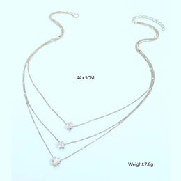 Crystal Zircon Heart Star Charm Layered Pendant Necklace Set for Women Charms Fashion Square Rhinestone Female Vintage Jewelry