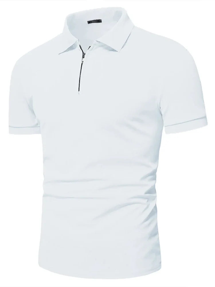 Men's polo shirt solid color short-sleeved zipper lapel T-shirt casual top