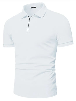 Men's polo shirt solid color short-sleeved zipper lapel T-shirt casual top