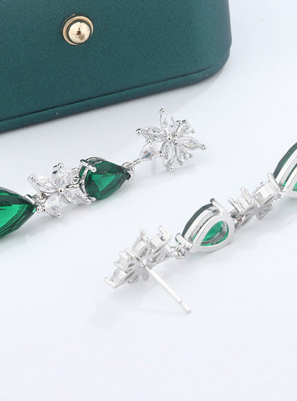 KissIcon Green White CZ Drop Earrings - Lightweight