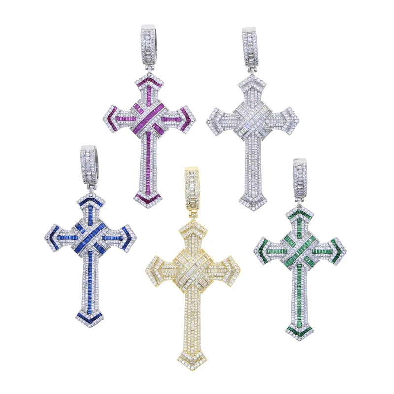 2025 New Cross Pendant for Men Women Full Iced Out Cubic Zircon Hip Hop Necklace Link Chain Fashion Rock Jewelry