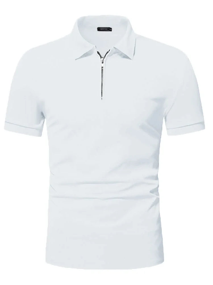 Men's polo shirt solid color short-sleeved zipper lapel T-shirt casual top