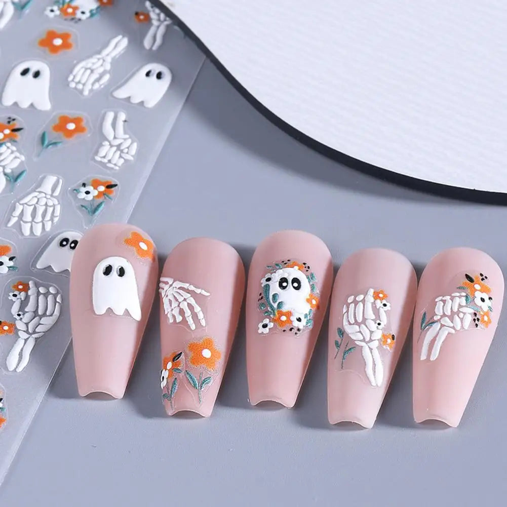 1pcs Halloween Nail Stickers Pumpkin Ghost Spider Skull Design Cute Adhesive Slider Decals DIY Manicure Decor