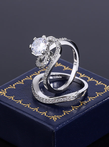 2024 Hot Sale Hot Sale 2pcs Ring Set Geometric Zircon Double Layer Women's Ring Engagement Bridal Jewelry Couple 925 Ring