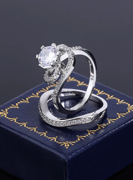 2024 Hot Sale Hot Sale 2pcs Ring Set Geometric Zircon Double Layer Women's Ring Engagement Bridal Jewelry Couple 925 Ring