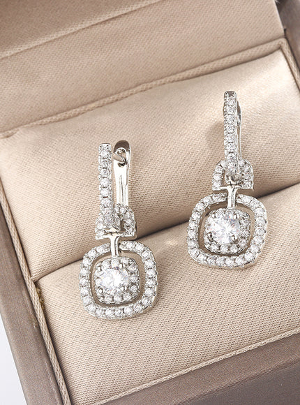 Kiss Icon Silver Square Drop Earrings - Elegant Zircon Shine