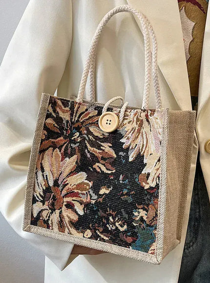 Ins Hand Linen Students Handbags Top-handle Bags