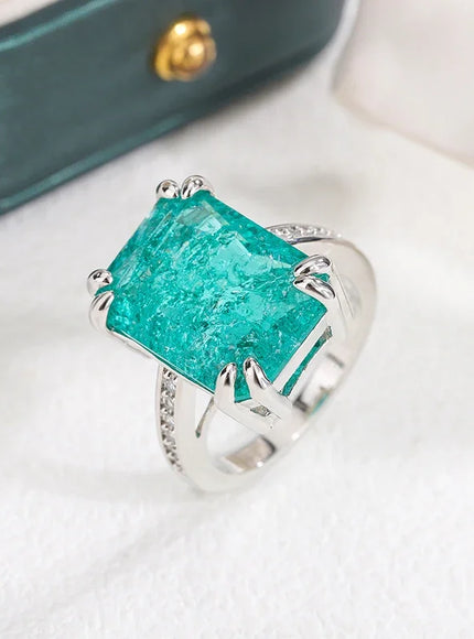KissIcon Blue Green Moissanite Ring 925 Silver - Sparkling