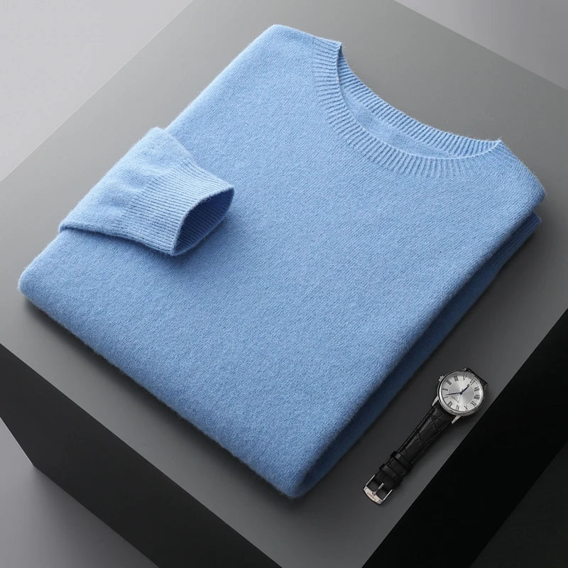 100% Merino Wool Sweater Man O-neck Basic Wool Pullover Autumn Winter Long Sleeve Soft Warm Jumper Smart Casual Knit Popular Top