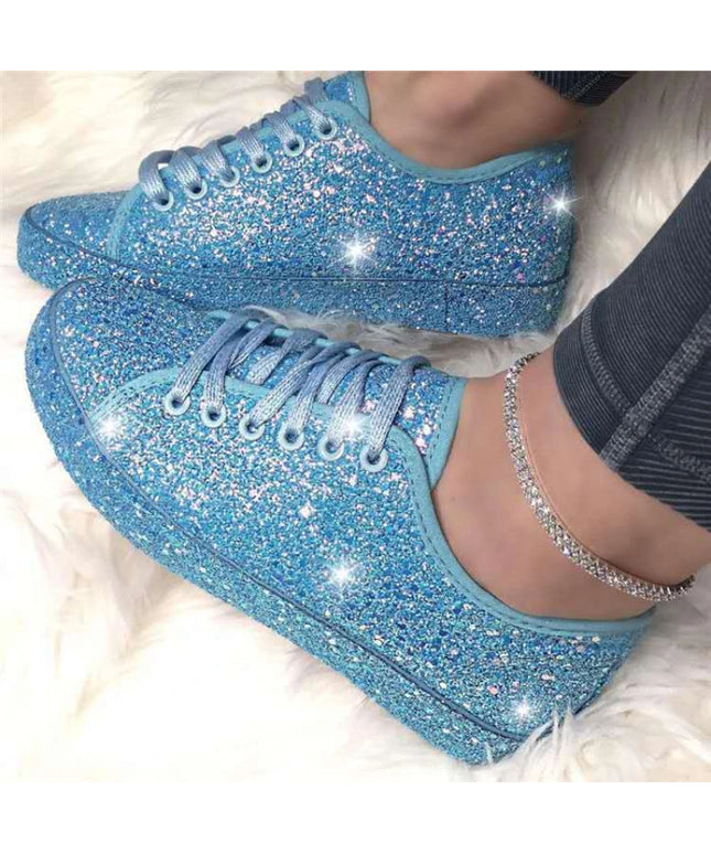 Women Lace Up Sneakers Glitter Summer Flats Vulcanized Shoes Ladies Bling Casual Female Fashion Platform Shoe Zapatos De Mujer