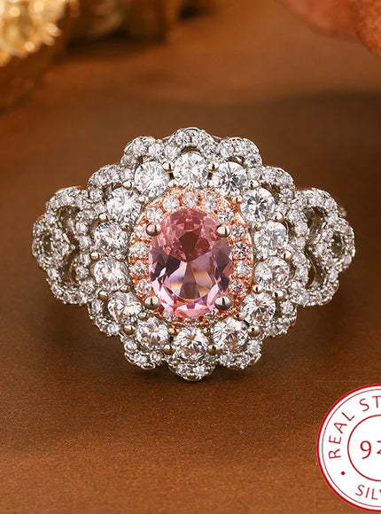 KissIcon 925 Silver Plated Pink Zircon Ring - Adjustable