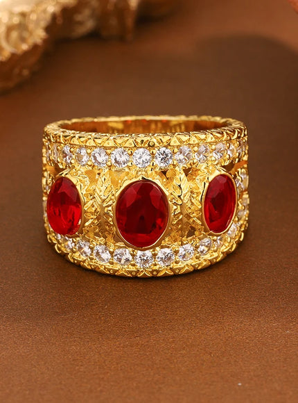 KissIcon Bohemian Style Ring - Red Ruby Valentines Day Gift