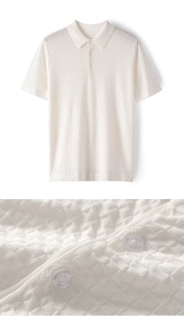 Business High-End Quality Men's Silk Pullover Short Sleeved POLO Neck Solid Color Breathable T-Shirt Knit Bottom Top 2023 Summer