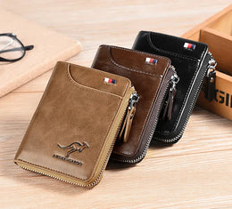 Mens RFID Protected Leather Wallet - Luxury Zippered Card Holder Purse for Business Cards with Elegant Carteira Masculina Style