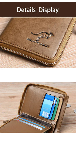 Mens RFID Protected Leather Wallet - Luxury Zippered Card Holder Purse for Business Cards with Elegant Carteira Masculina Style