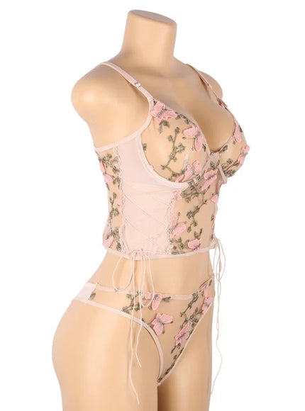 Plus Size Romantic Butterfly Women Bra and Panties Erotic Embroidery Underwear Set Erotic Sexy Lingerie Set