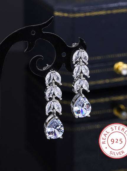 Stylish S925 Silver Earrings Women Luxury Shiny Zircon Rings