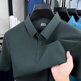 Men's Seamless Polo Shirt - Breathable Nylon-Spandex Blend, Reinforced Collar & Matching Buttons (12 Colors, M-4XL)