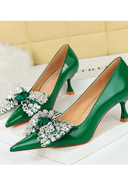 Women Green Pointed Toe Pumps Wedding Middle Low