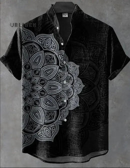 Summer Men's Printed Short Sleeve Shirt Vintage Linen Shirt Men's Festival Casual Short Sleeve Top Street Trend Fast Delivery