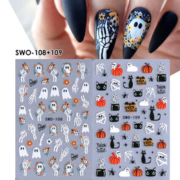 2pcs Adorable Halloween Design Matte Nail Sticker Black Cat Magic Bear Pumpkin Star Decals Holiday Design Sliders Manicure Decor