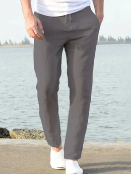 Men's Cotton Linen Pants Male Autumn New Breathable Solid Color Linen Trousers Fitness Streetwear S-5XL