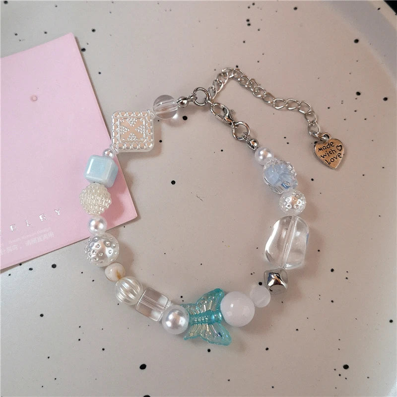 Y2K Cute Butterfly Cross Flower 8 Ball Mushroom Beaded Bracelet For Girl Kawaii Halloween Anime Grunge Aesthetics Accessories