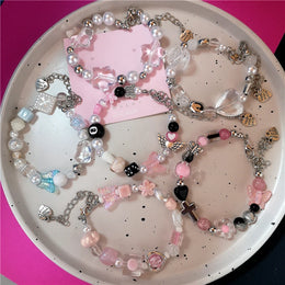 Y2K Cute Butterfly Cross Flower 8 Ball Mushroom Beaded Bracelet For Girl Kawaii Halloween Anime Grunge Aesthetics Accessories