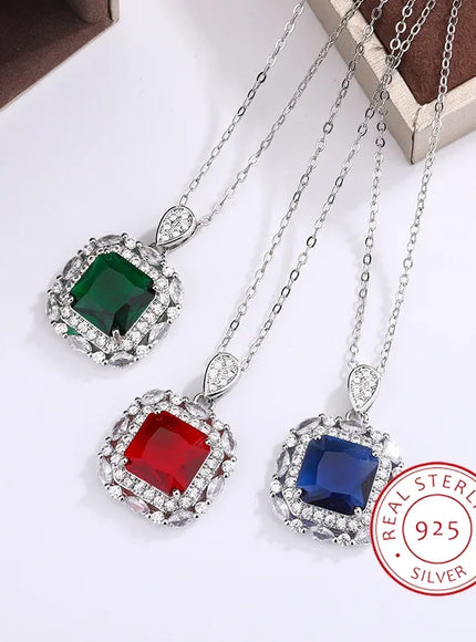 💋 925 Silver Plated Women's Necklace - Color Zircon Pendant