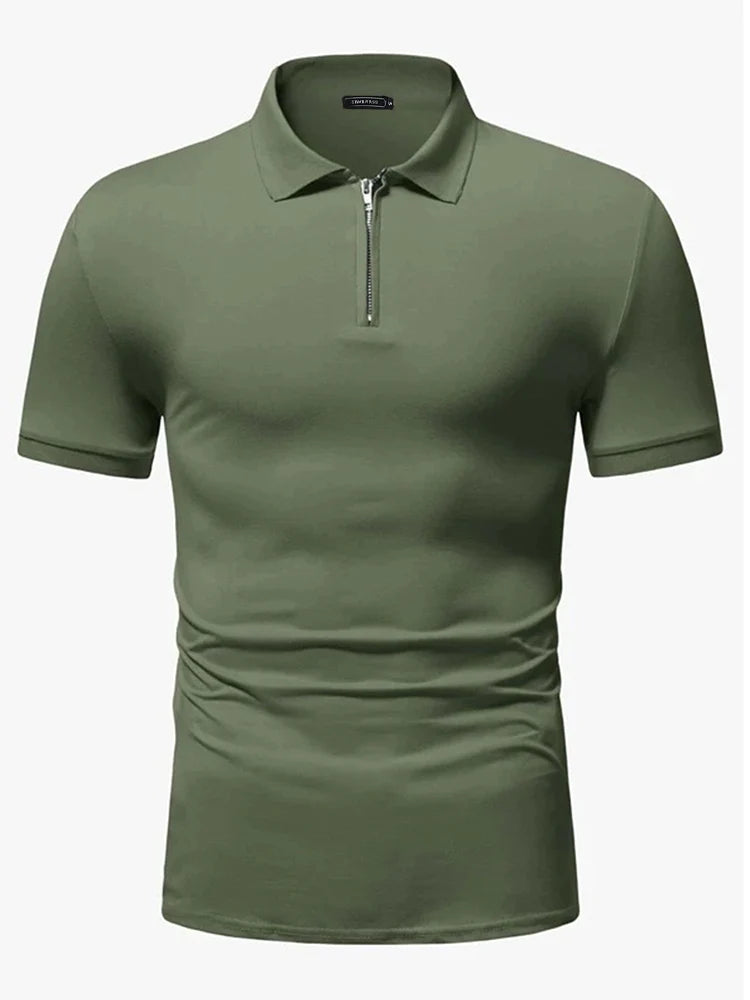 Men's polo shirt solid color short-sleeved zipper lapel T-shirt casual top