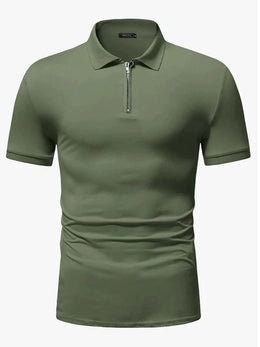 Men's polo shirt solid color short-sleeved zipper lapel T-shirt casual top