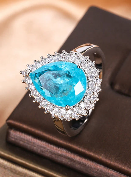 Geometric Shape 925 Silver Blue White Zircon Ring Light Luxury Fashion Open Ring To Attend High-end Banquet Party Jewelry