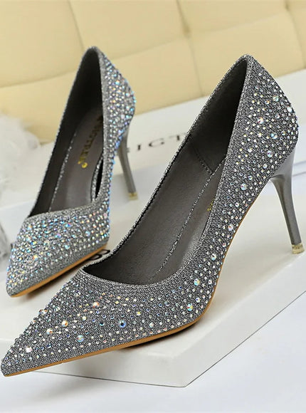 Shallow Mouth Pointed Color Rhinestone Pumps Fashion Wedding