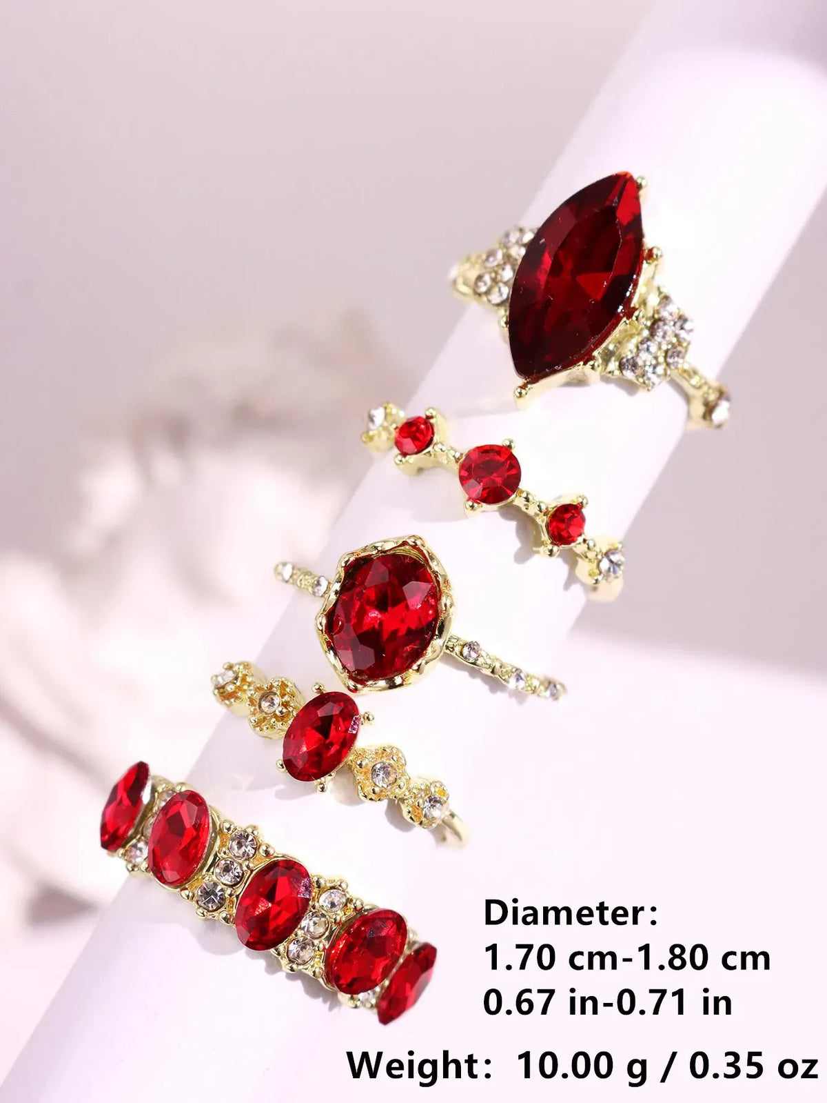 KissICON A 5-Piece Set of Red Diamond-Studded Metal Rings Stylish Layered Stacking Rings for Women Perfect for Celebrations  Gifting NEW