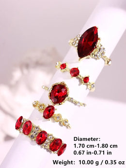 KissICON A 5-Piece Set of Red Diamond-Studded Metal Rings Stylish Layered Stacking Rings for Women Perfect for Celebrations  Gifting NEW